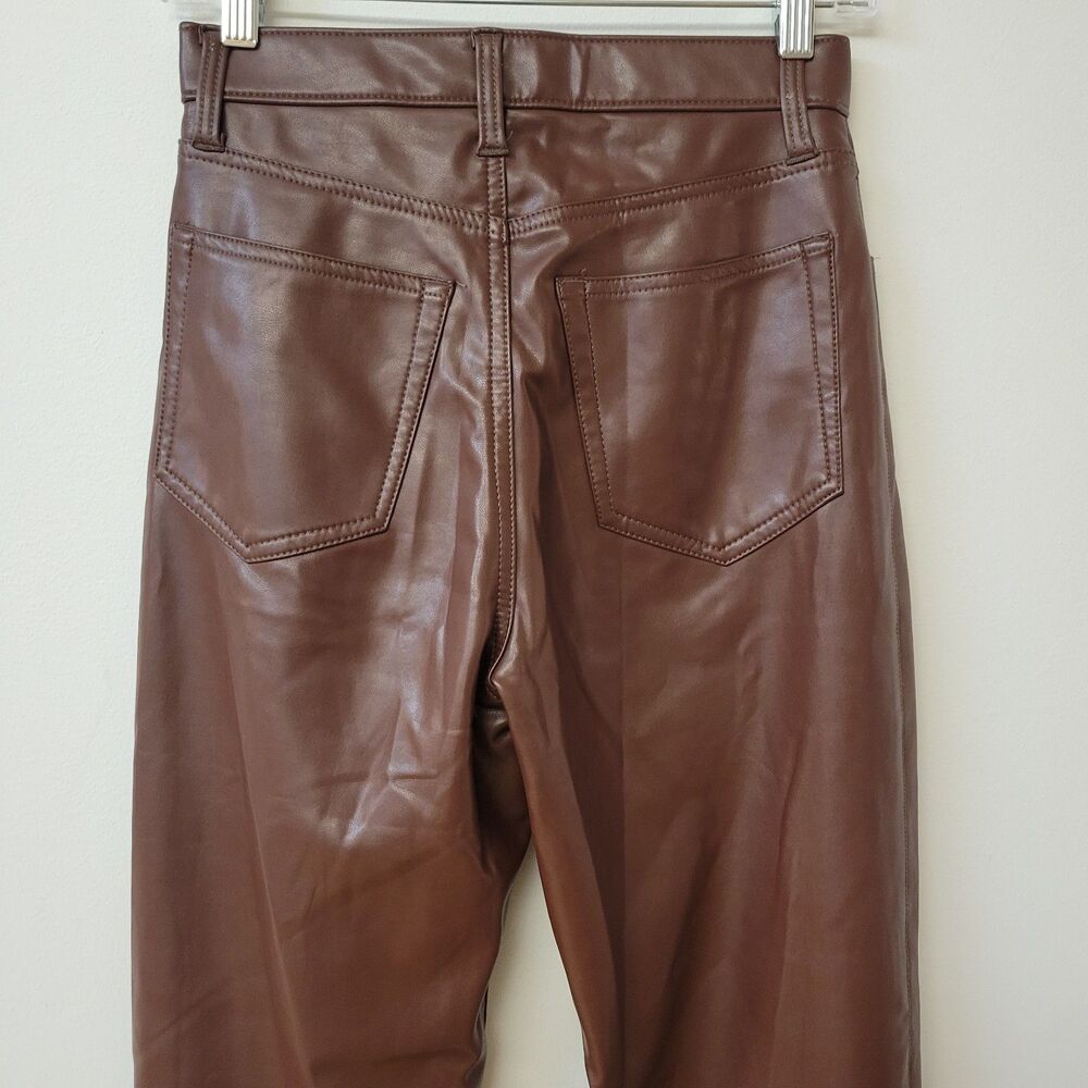 Abercrombie & Fitch 90s Straight Faux Leather Pants Brown Ultra High Rise... - Picture 5 of 8